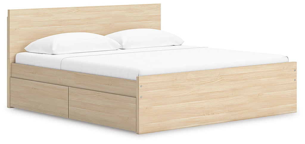 Onita King Panel Platform Bed with 1 Side Storage in Natural, angle view