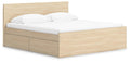 Onita King Panel Platform Bed with 1 Side Storage in Natural, angle view