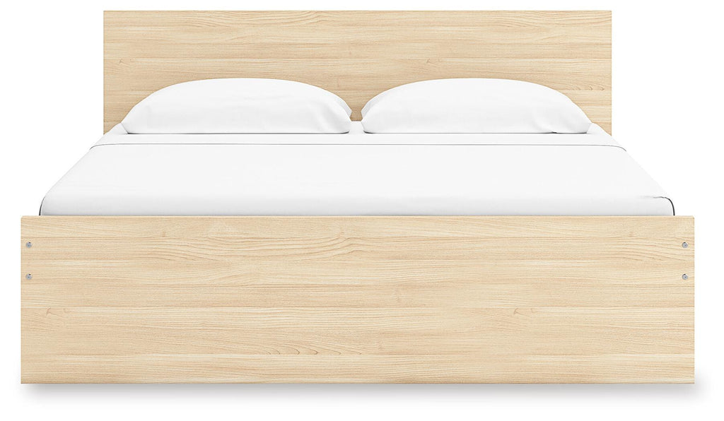 Onita King Panel Platform Bed with 1 Side Storage in Natural, front view