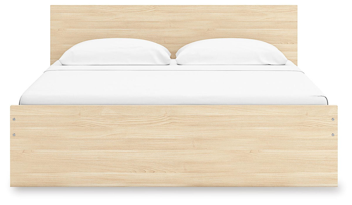 Onita King Panel Platform Bed with 1 Side Storage in Natural, front view