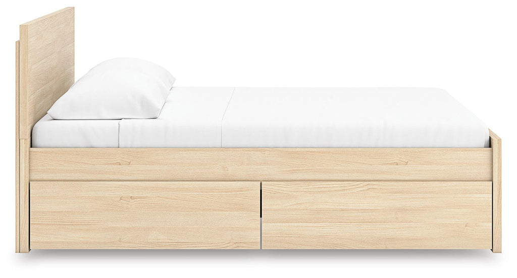 Onita King Panel Platform Bed with 1 Side Storage in Natural, side view
