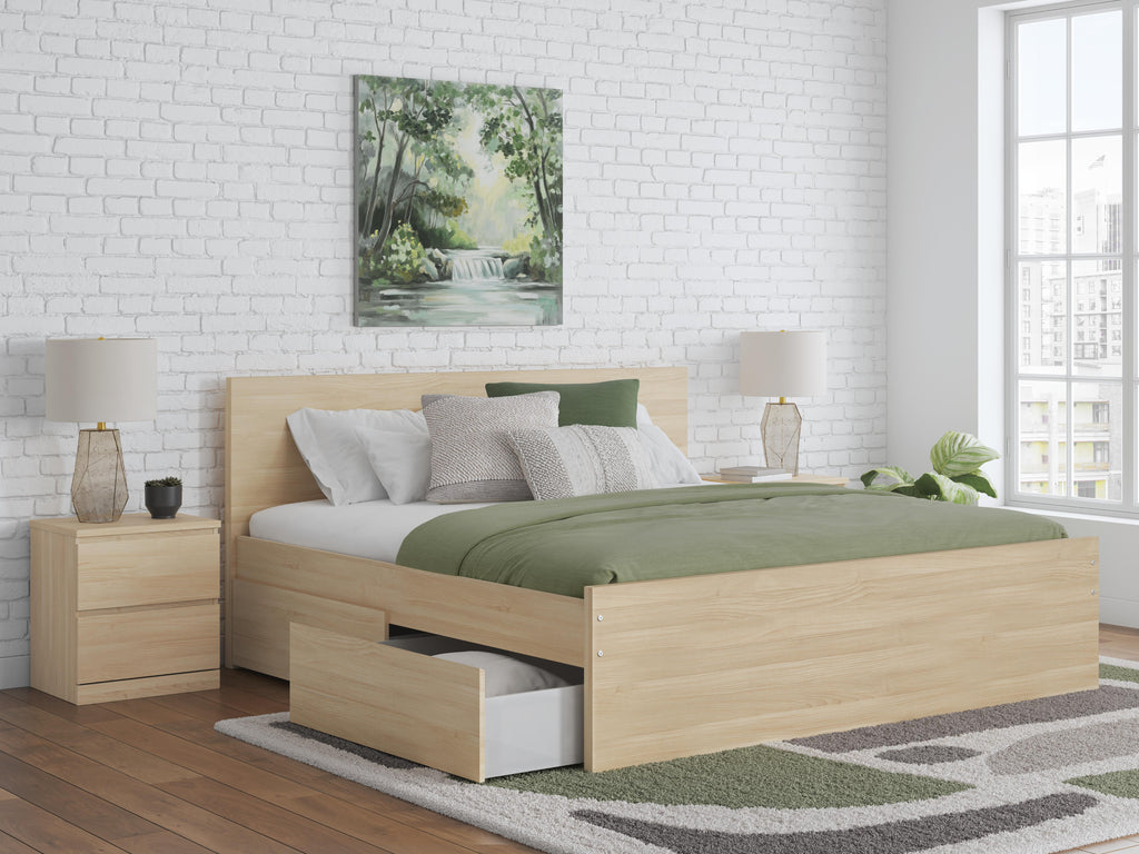 Onita King Panel Platform Bed with 1 Side Storage in Natural, alternate view 2