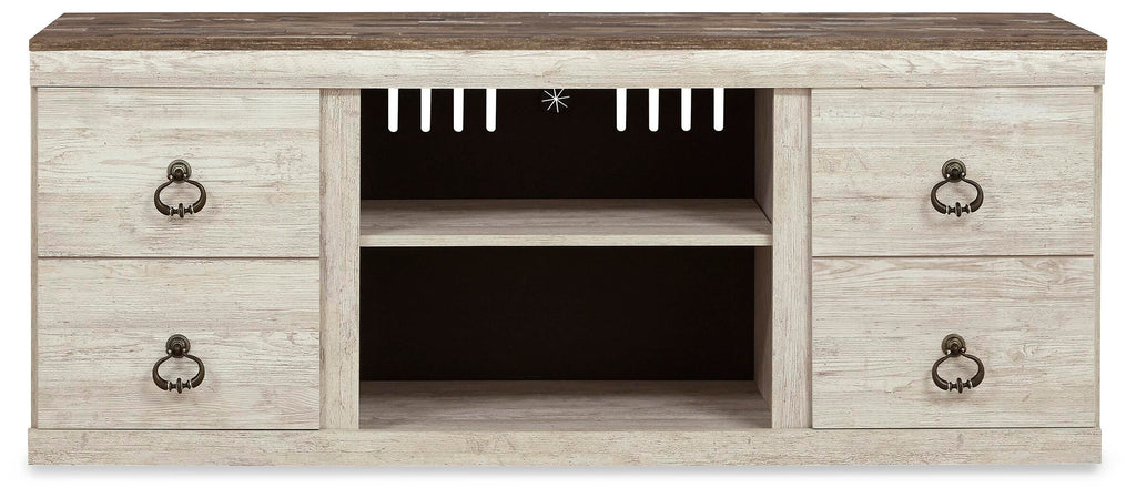 Willowton 60" TV Stand in Whitewash, front view