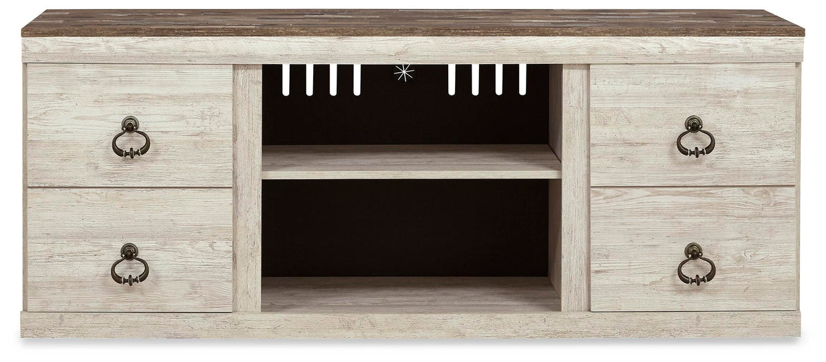 Willowton 60" TV Stand in Whitewash, front view