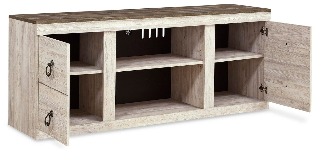Willowton 60" TV Stand in Whitewash, open view