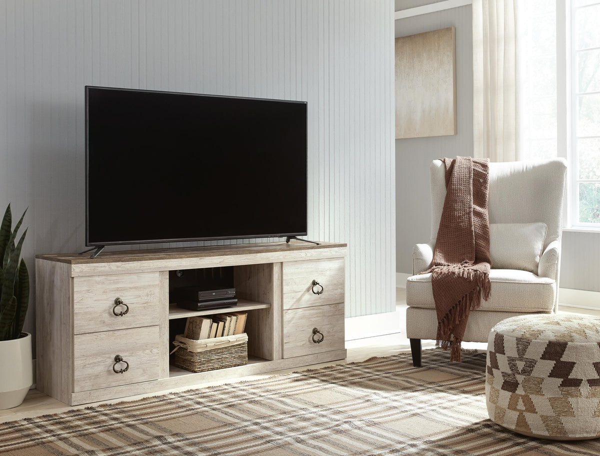 Willowton 60" TV Stand in Whitewash, alternate view 3