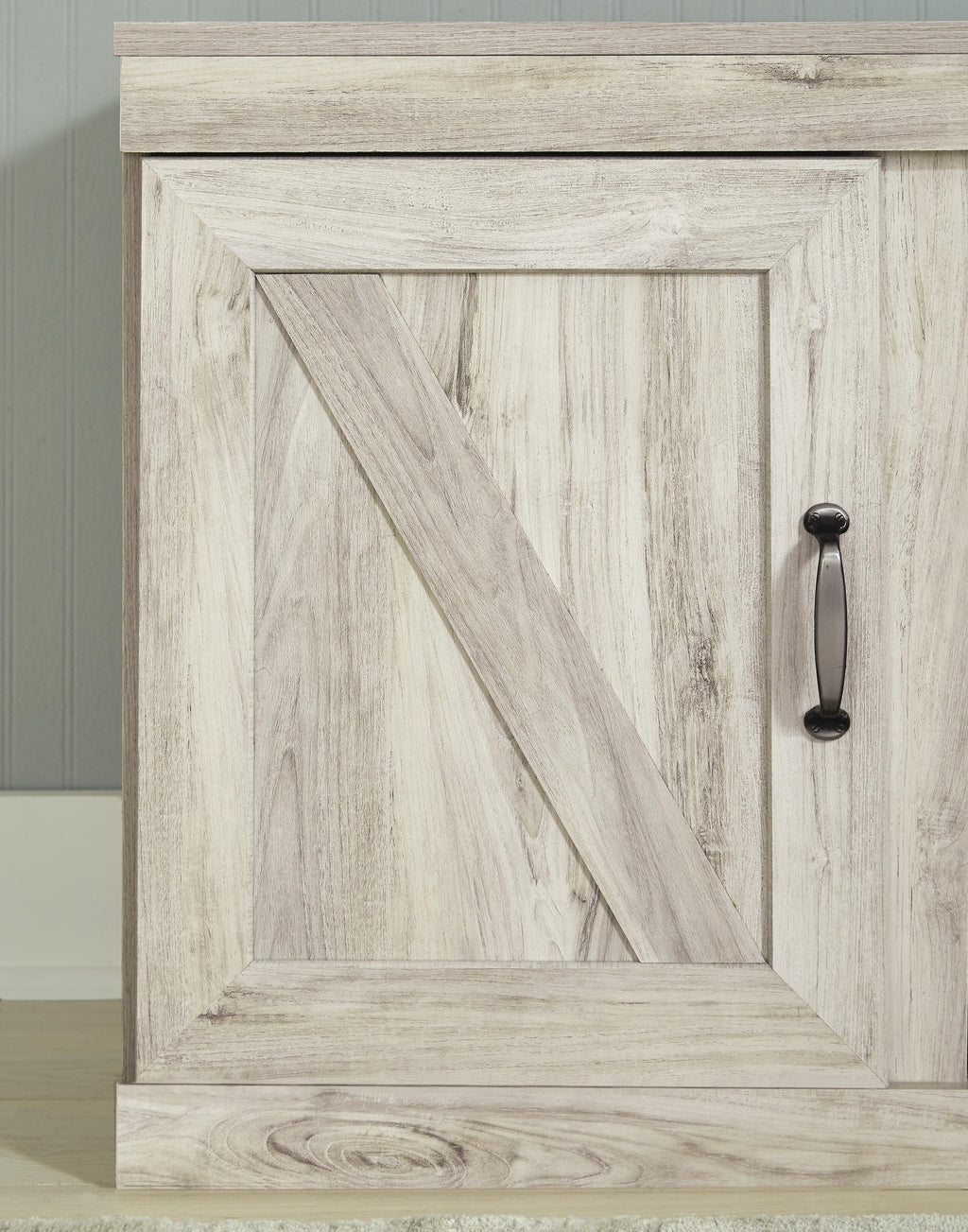 Bellaby 60" TV Stand in Whitewash, detail view