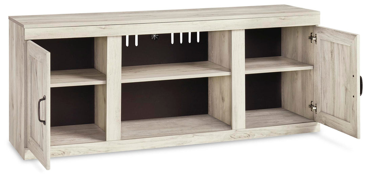 Bellaby 60" TV Stand in Whitewash, open view