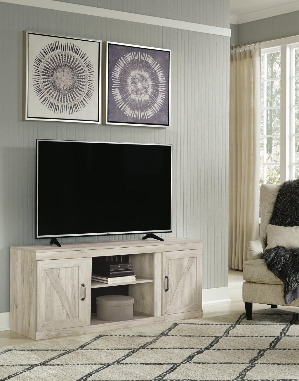 Bellaby 60" TV Stand in Whitewash, alternate view 3