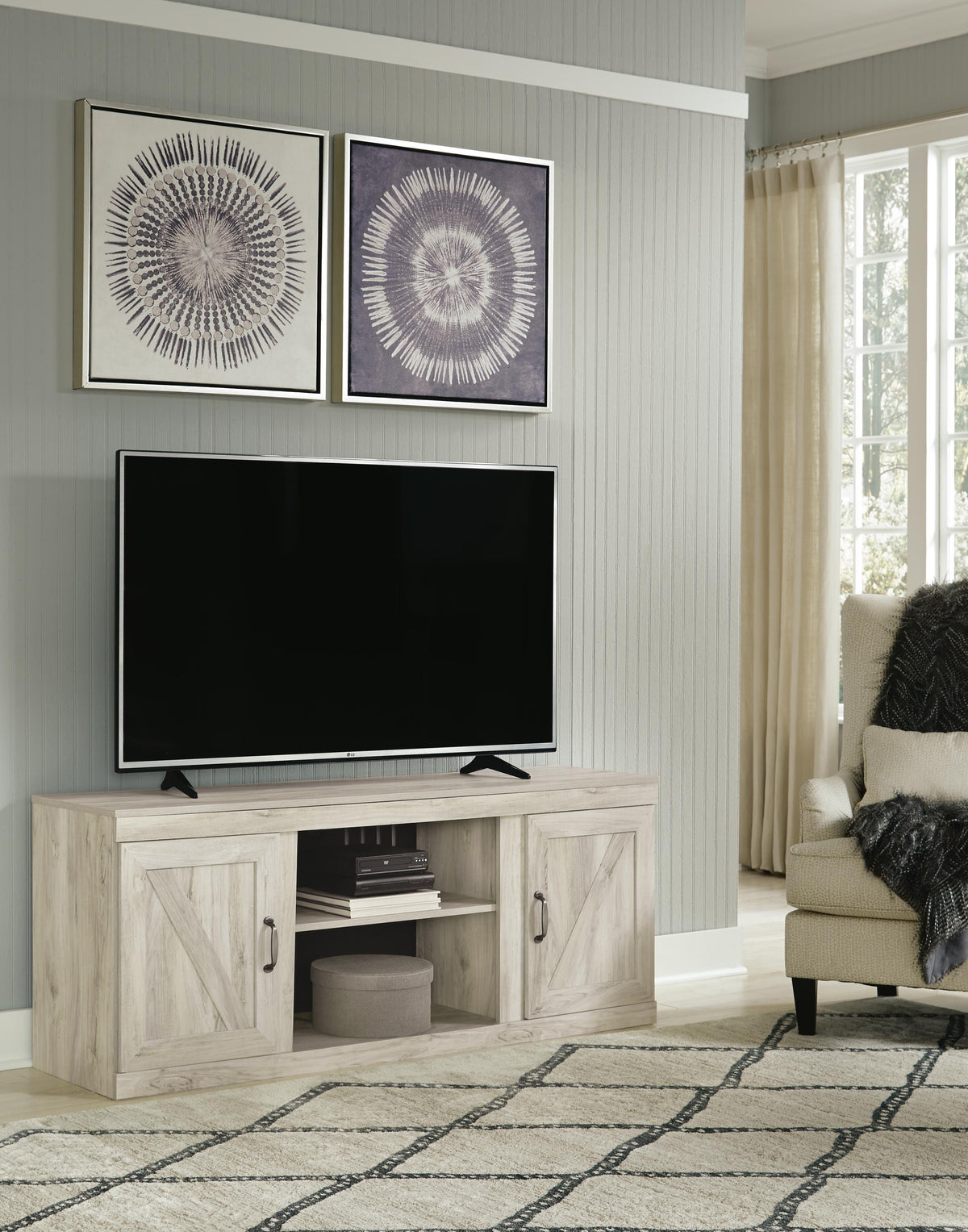 Bellaby 60" TV Stand in Whitewash, alternate view 3