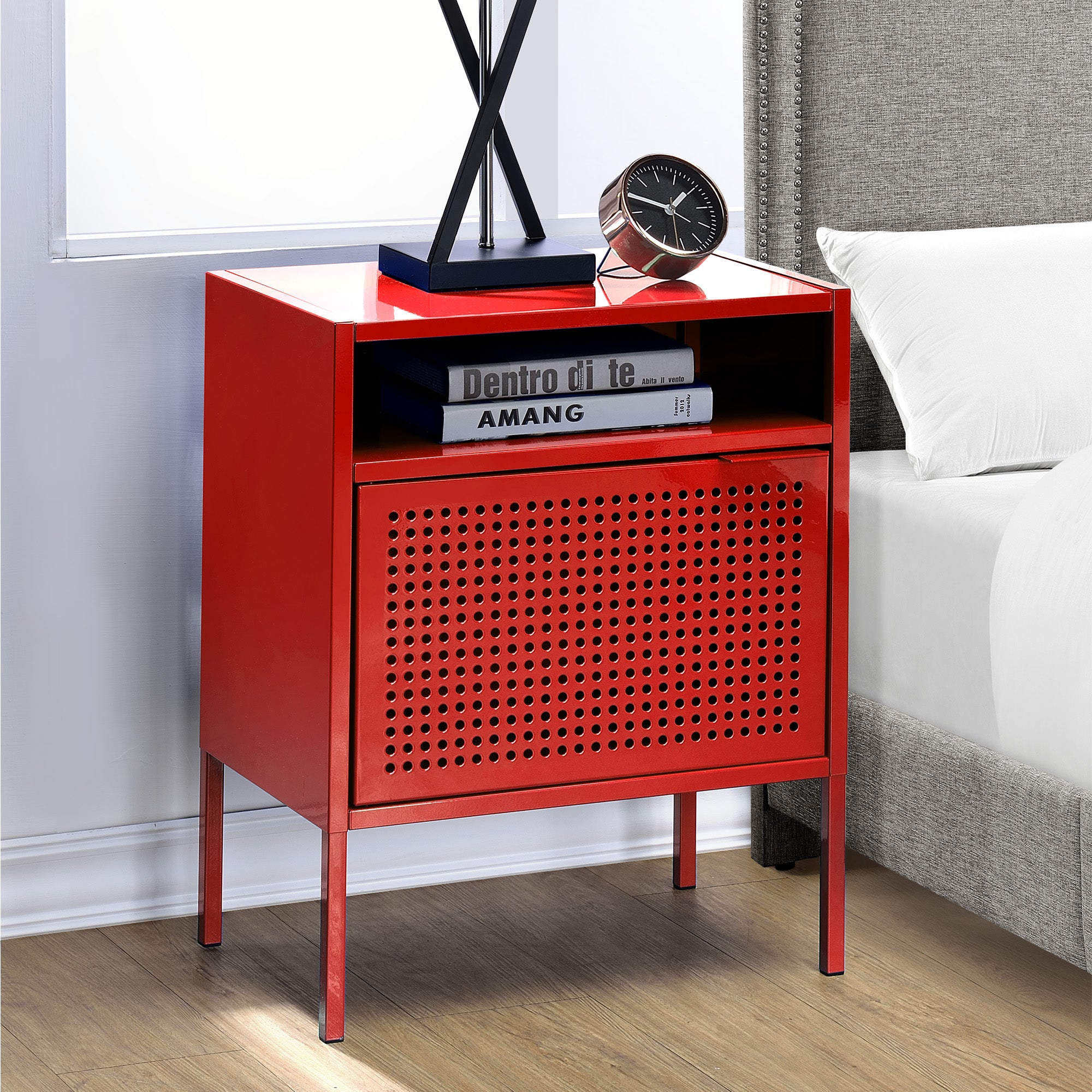Ember Nightstand (C-1094) Red Nightstand W/ Usb