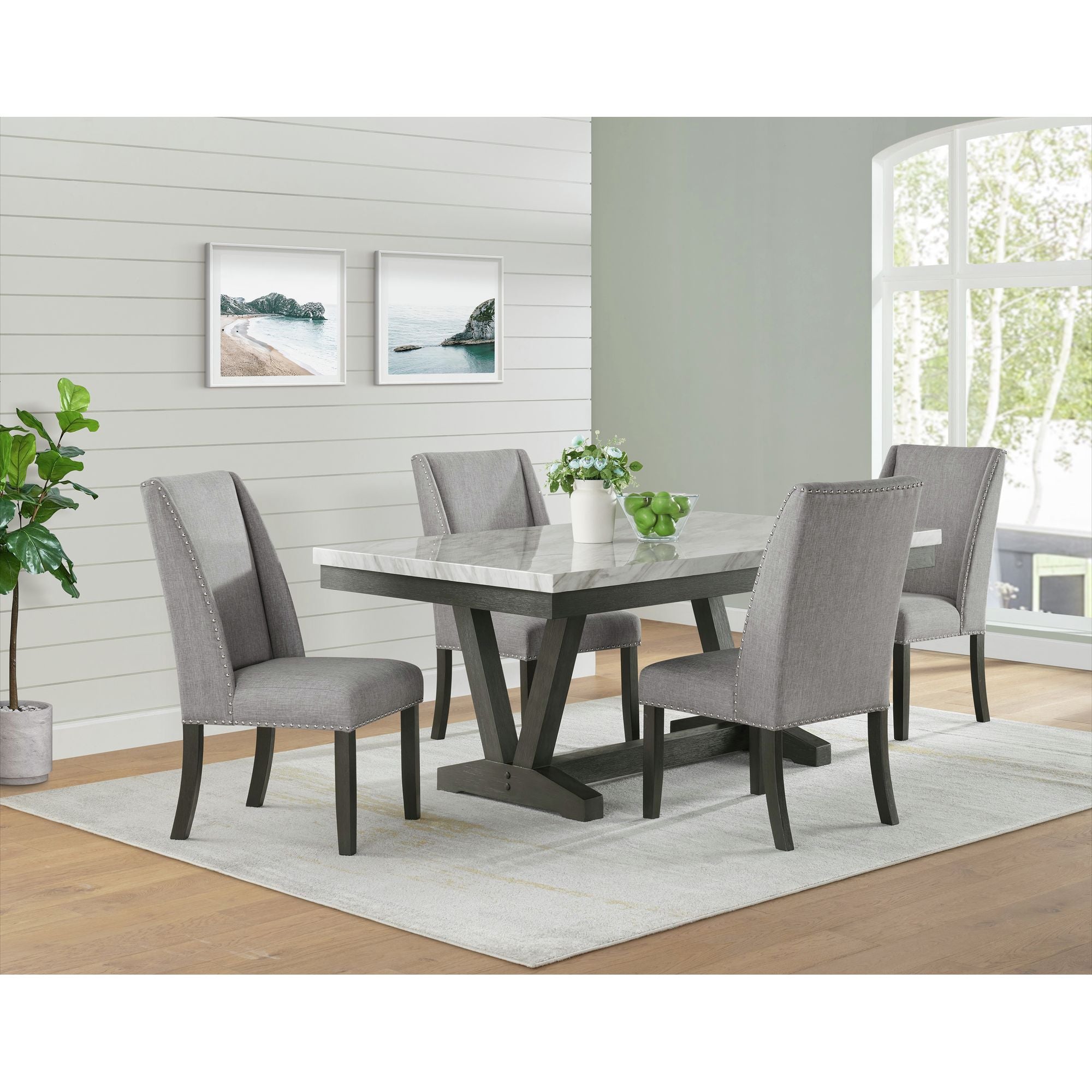 Everdeen Side Chair W/ Grey Fabric And Nail Heads In Charcoal (2 Per Carton)