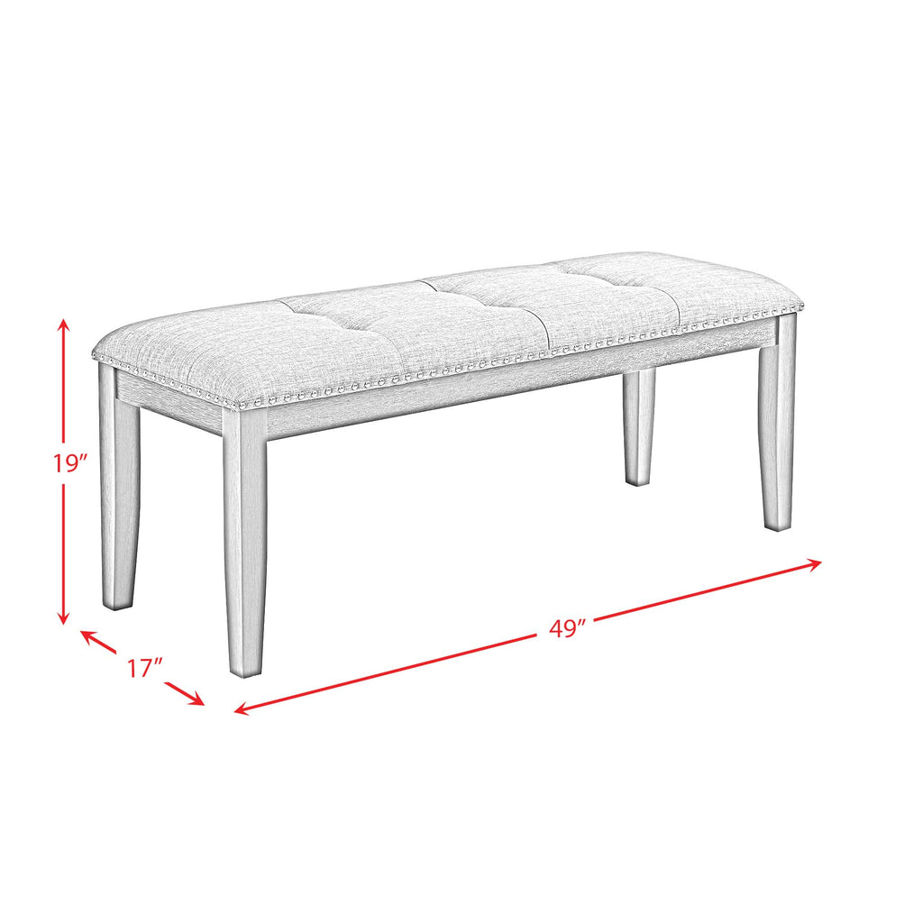 Everdeen Bench W/ Grey Fabric And Nail Heads In Charcoal