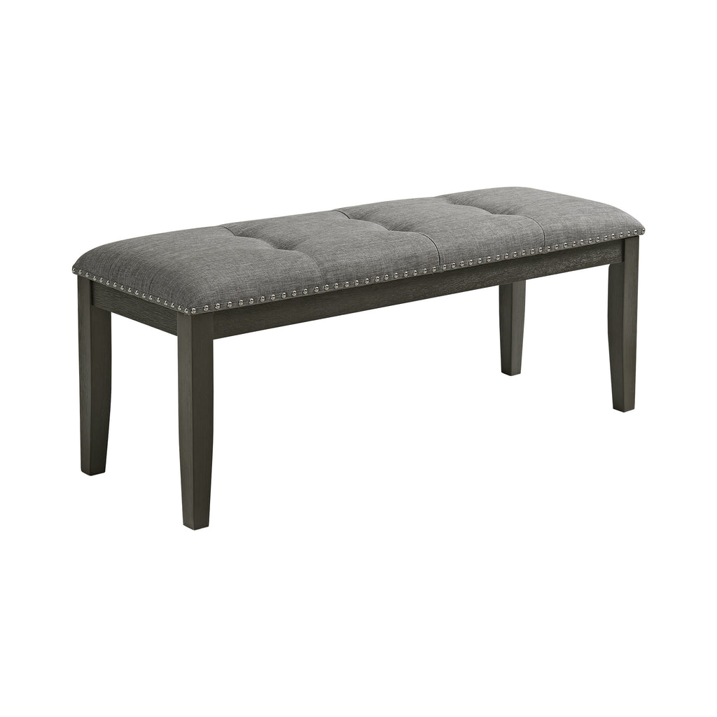 Everdeen Bench W/ Grey Fabric And Nail Heads In Charcoal