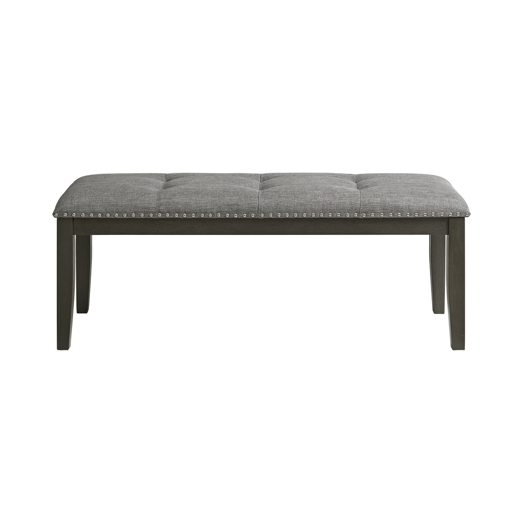 Everdeen Bench W/ Grey Fabric And Nail Heads In Charcoal