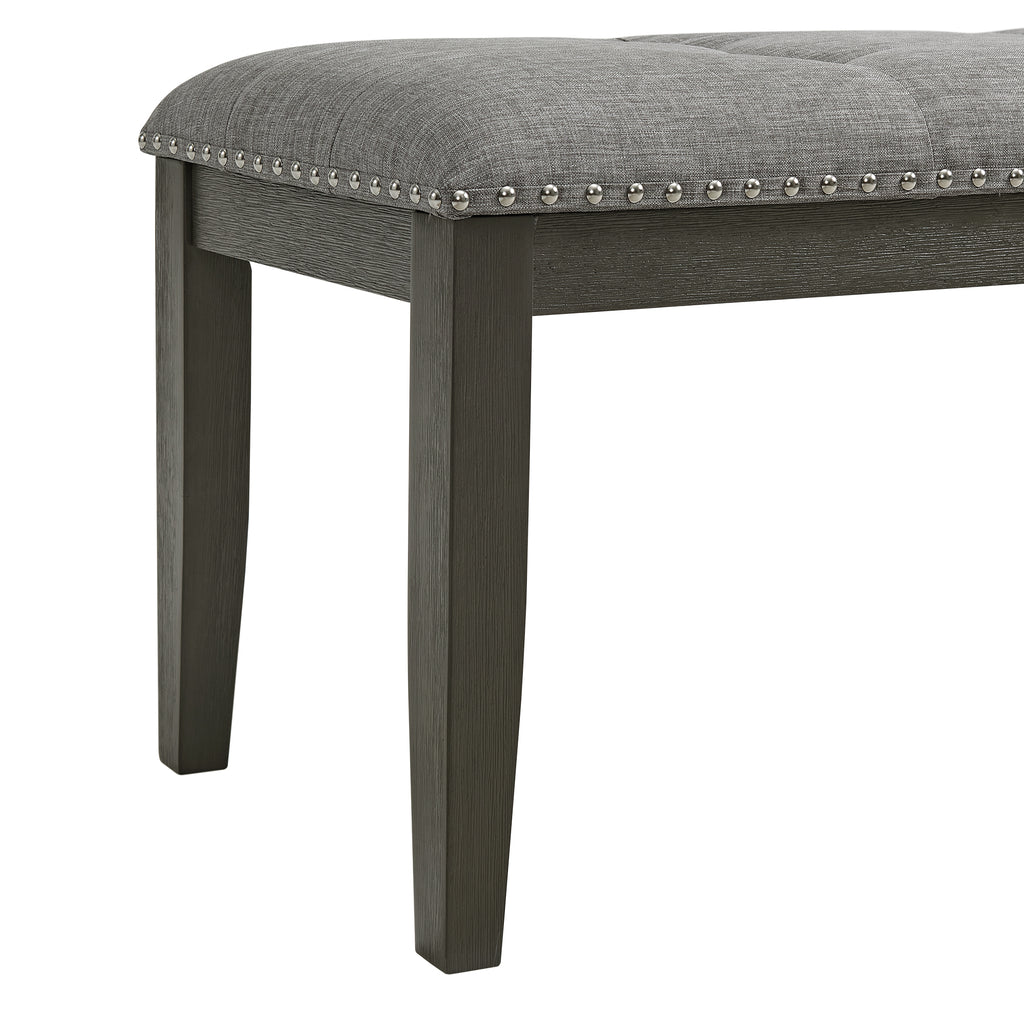Everdeen Bench W/ Grey Fabric And Nail Heads In Charcoal