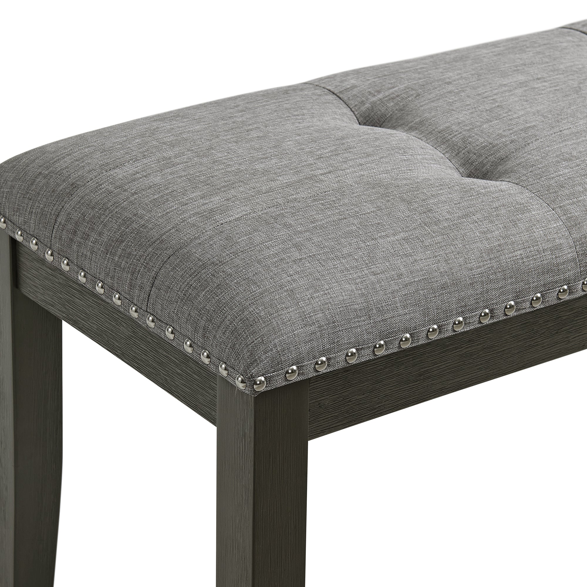 Everdeen Bench W/ Grey Fabric And Nail Heads In Charcoal