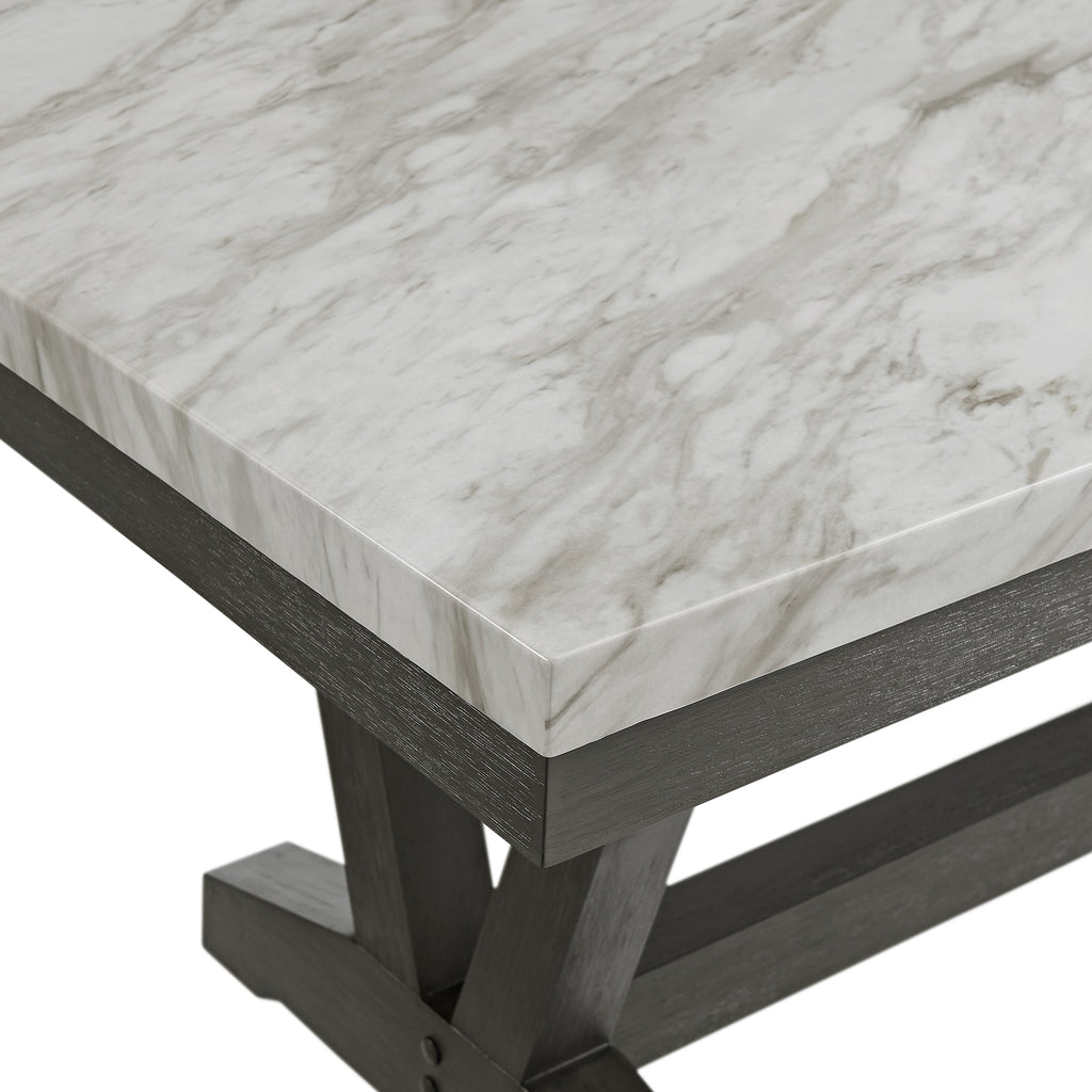 Everdeen Dining Table W/ White Faux Marble Top In Charcoal