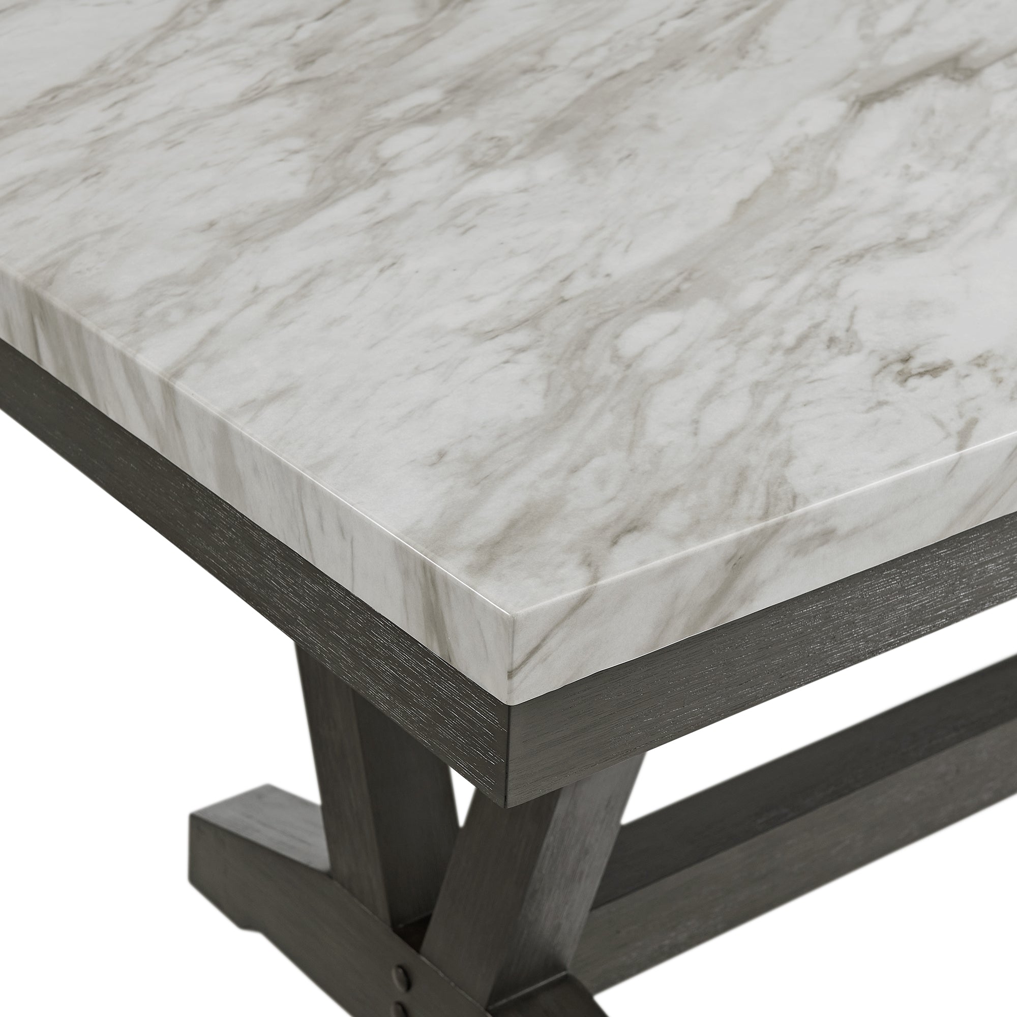 Everdeen Dining Table W/ White Faux Marble Top In Charcoal