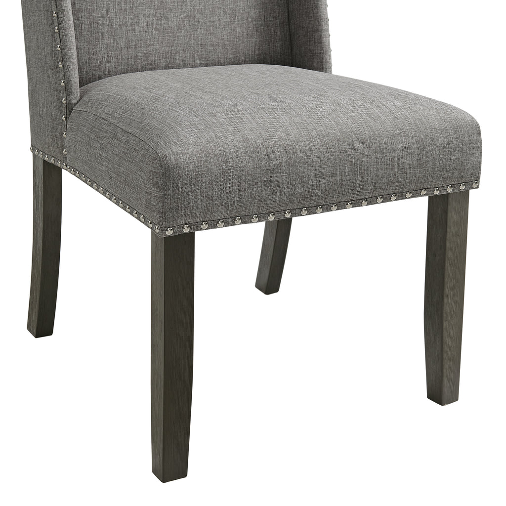 Everdeen Side Chair W/ Grey Fabric And Nail Heads In Charcoal (2 Per Carton)