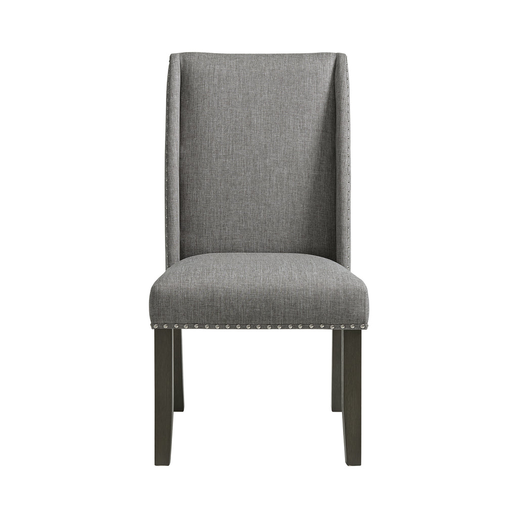 Everdeen Side Chair W/ Grey Fabric And Nail Heads In Charcoal (2 Per Carton)