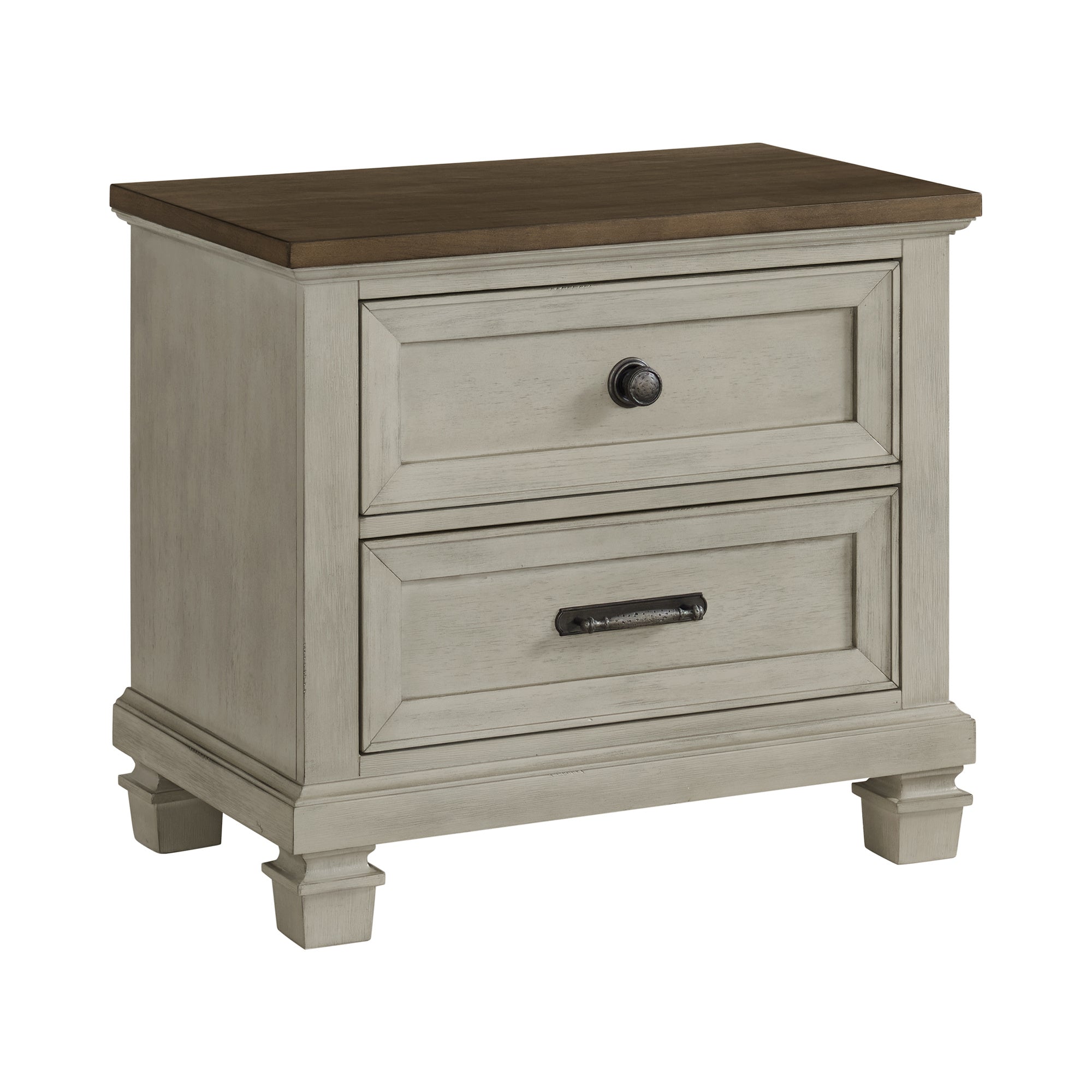 Farmington 2-Drawer Nightstand With Usb In Medium Brown And Washed Stone
