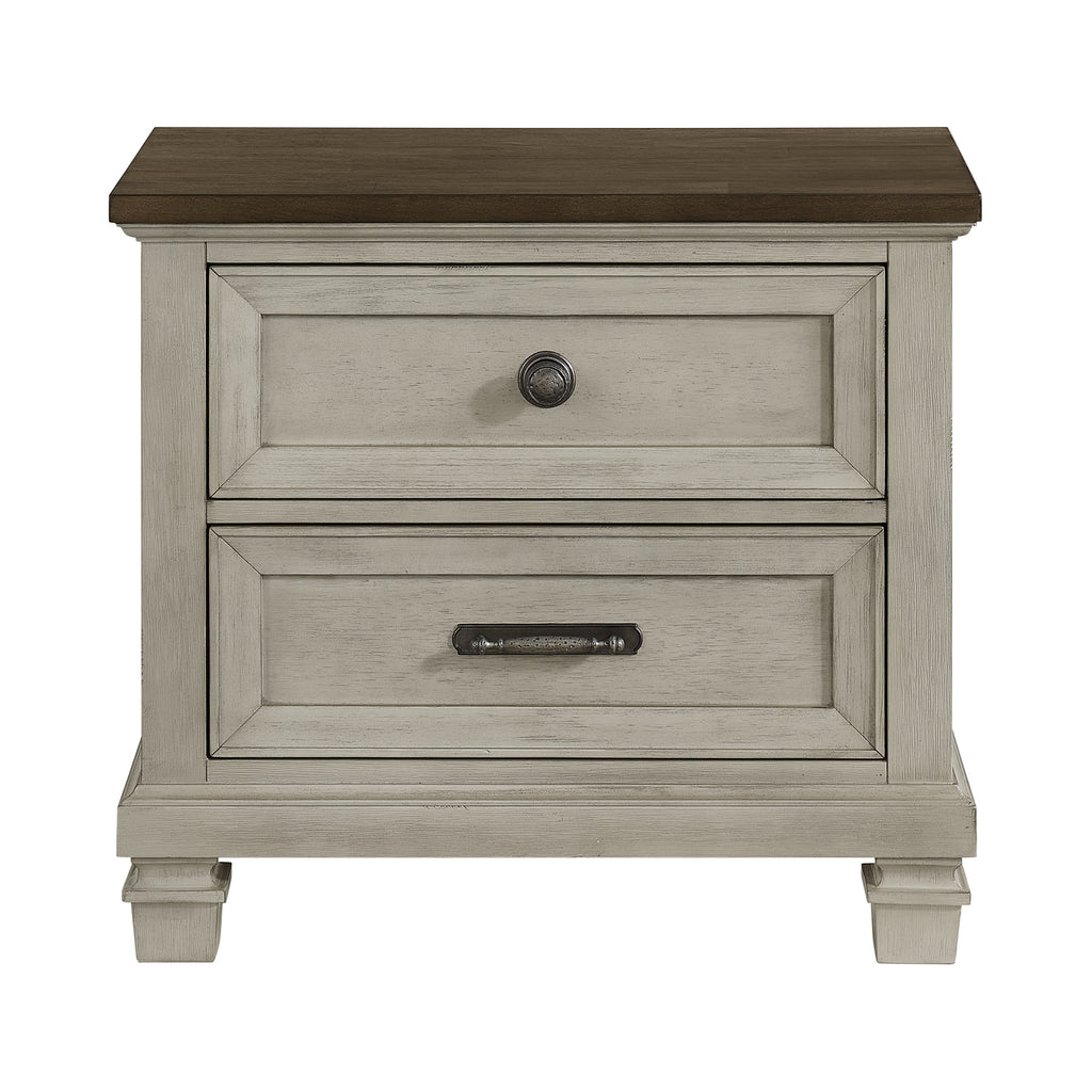 Farmington 2-Drawer Nightstand With Usb In Medium Brown And Washed Stone