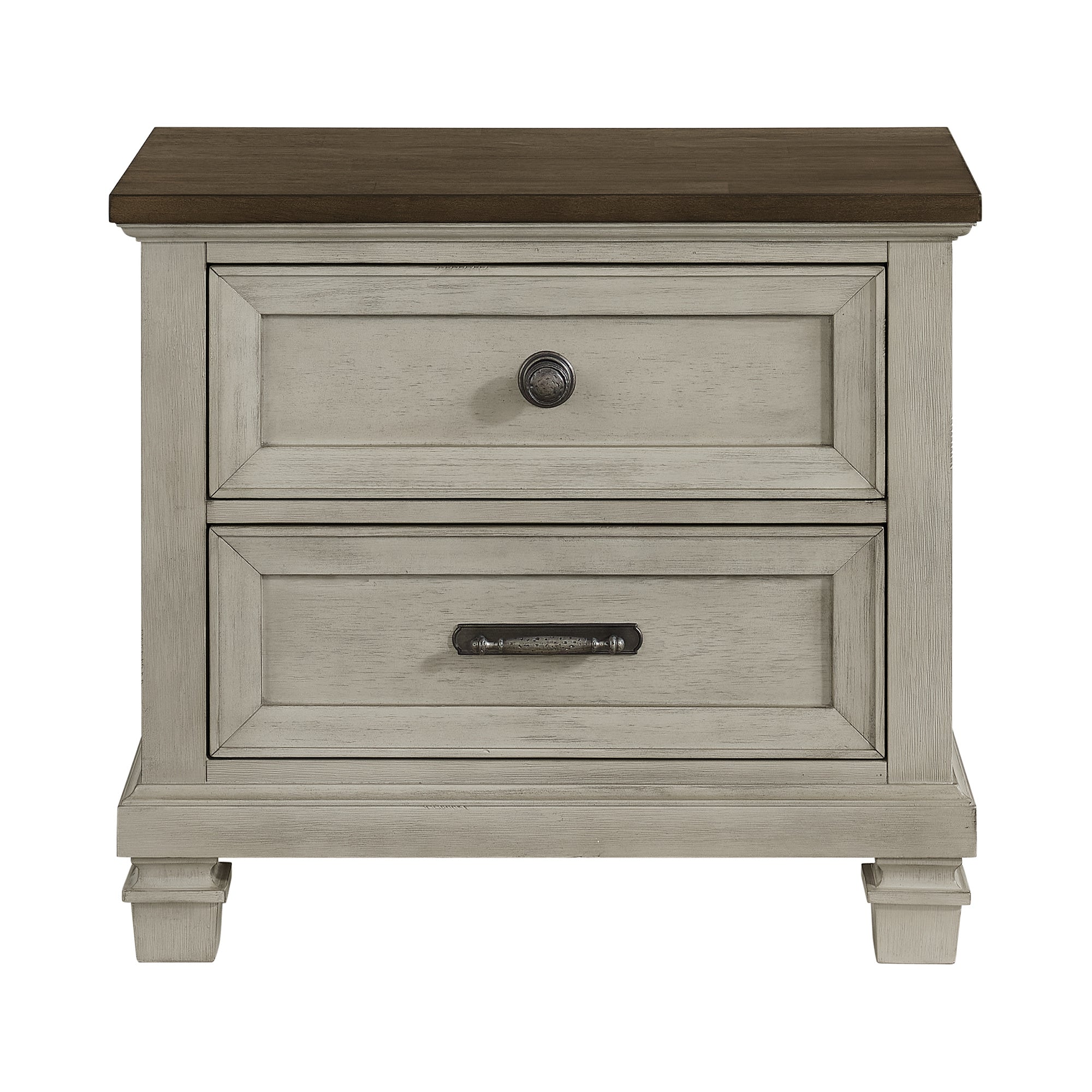 Farmington 2-Drawer Nightstand With Usb In Medium Brown And Washed Stone
