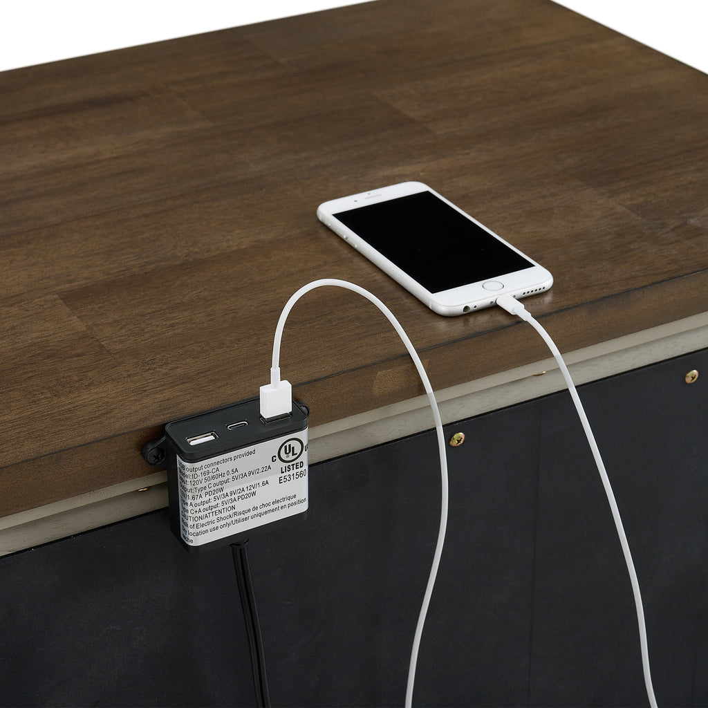 Farmington 2-Drawer Nightstand With Usb In Medium Brown And Washed Stone