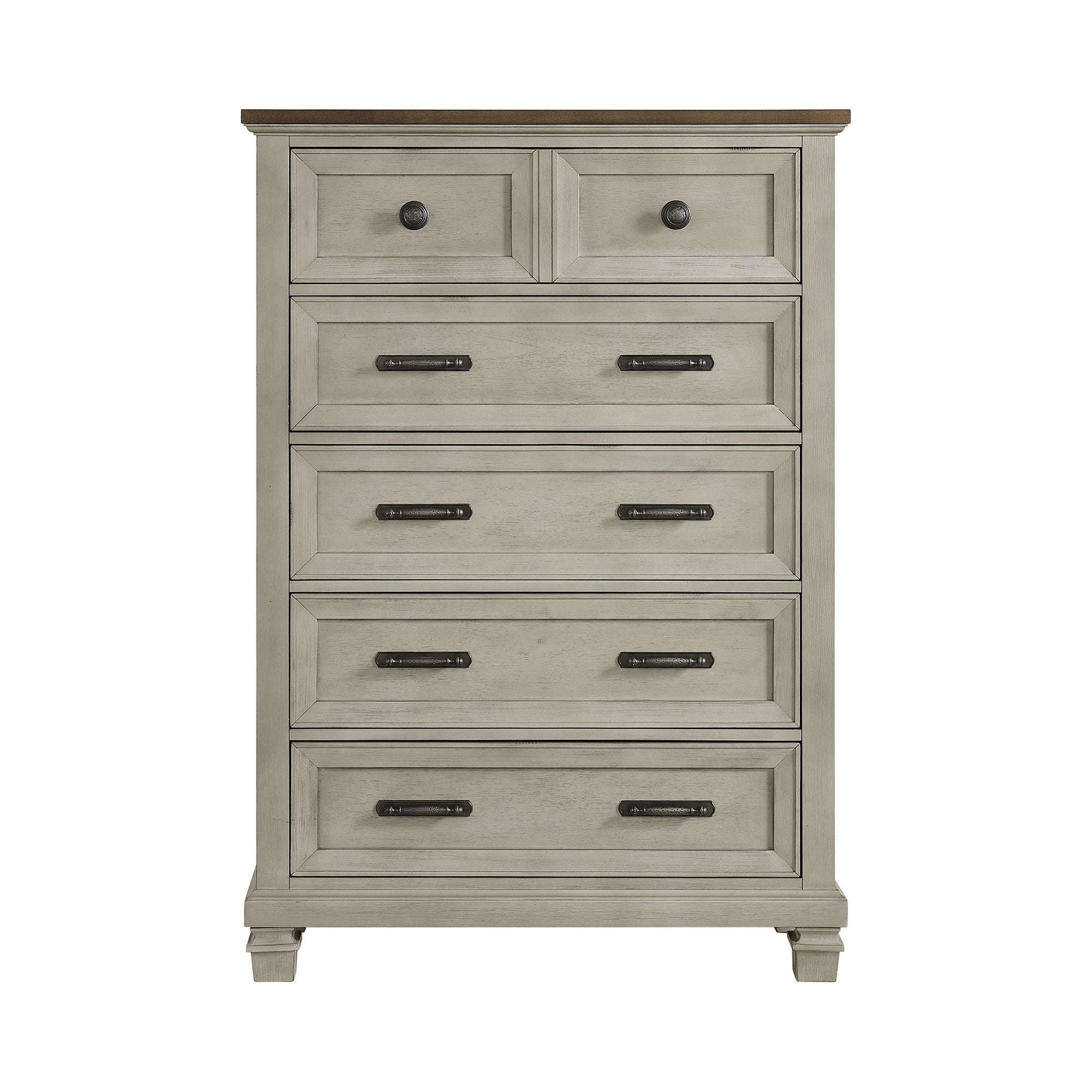 Farmington 5-Drawer Chest In Medium Brown And Washed Stone