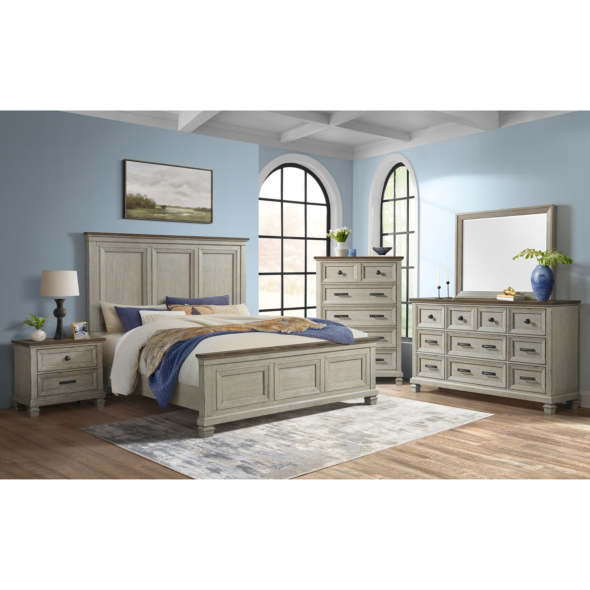 Farmington 2-Drawer Nightstand With Usb In Medium Brown And Washed Stone