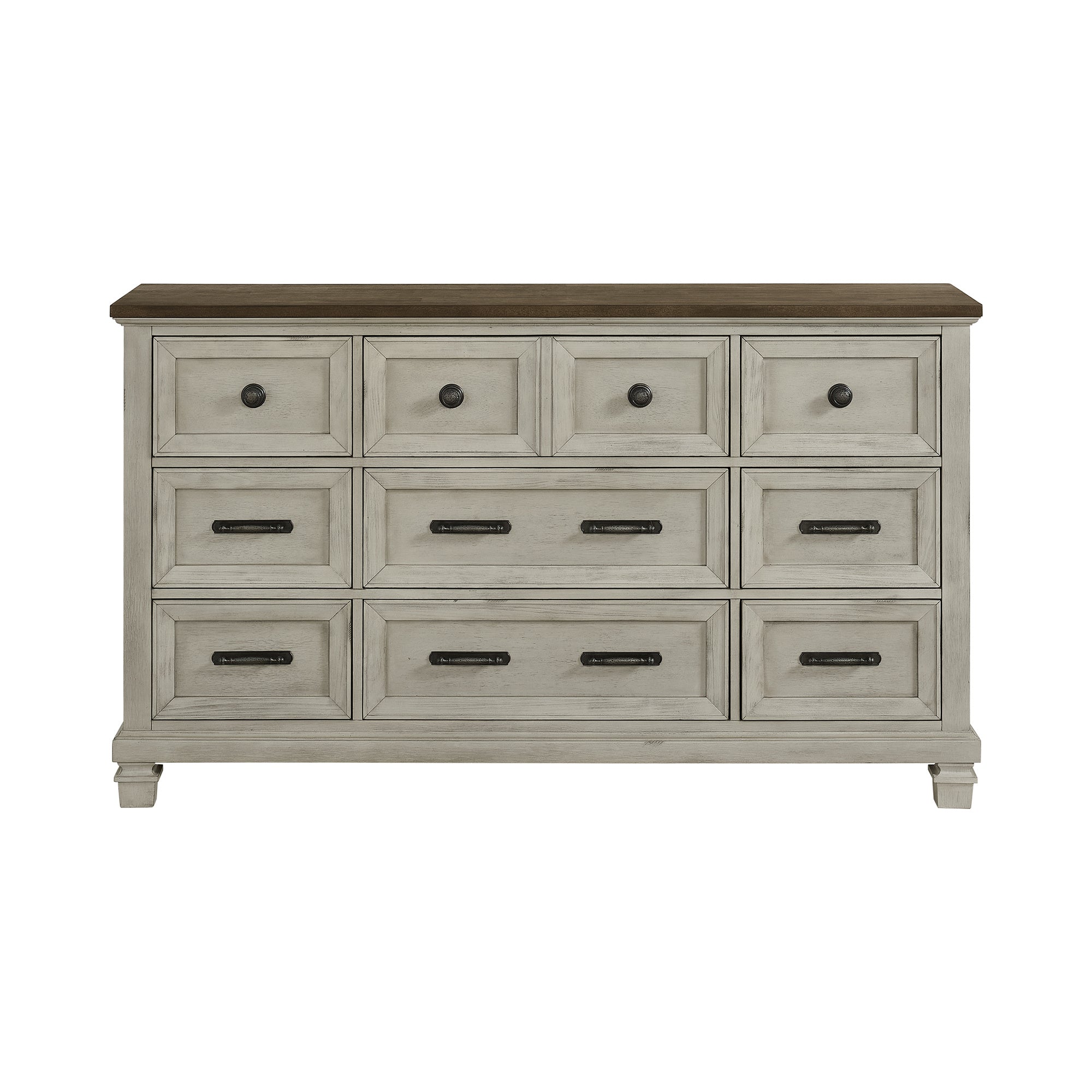 Farmington 9-Drawer Dresser In Medium Brown And Washed Stone