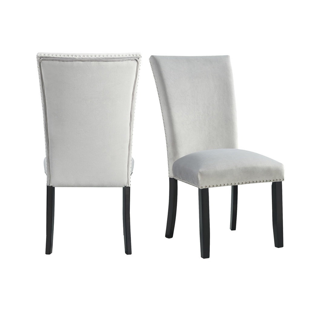 Francesca Rectangular Dining Grey Velvet Side Chair W/ Nailhead Trim (2 Per Pack)