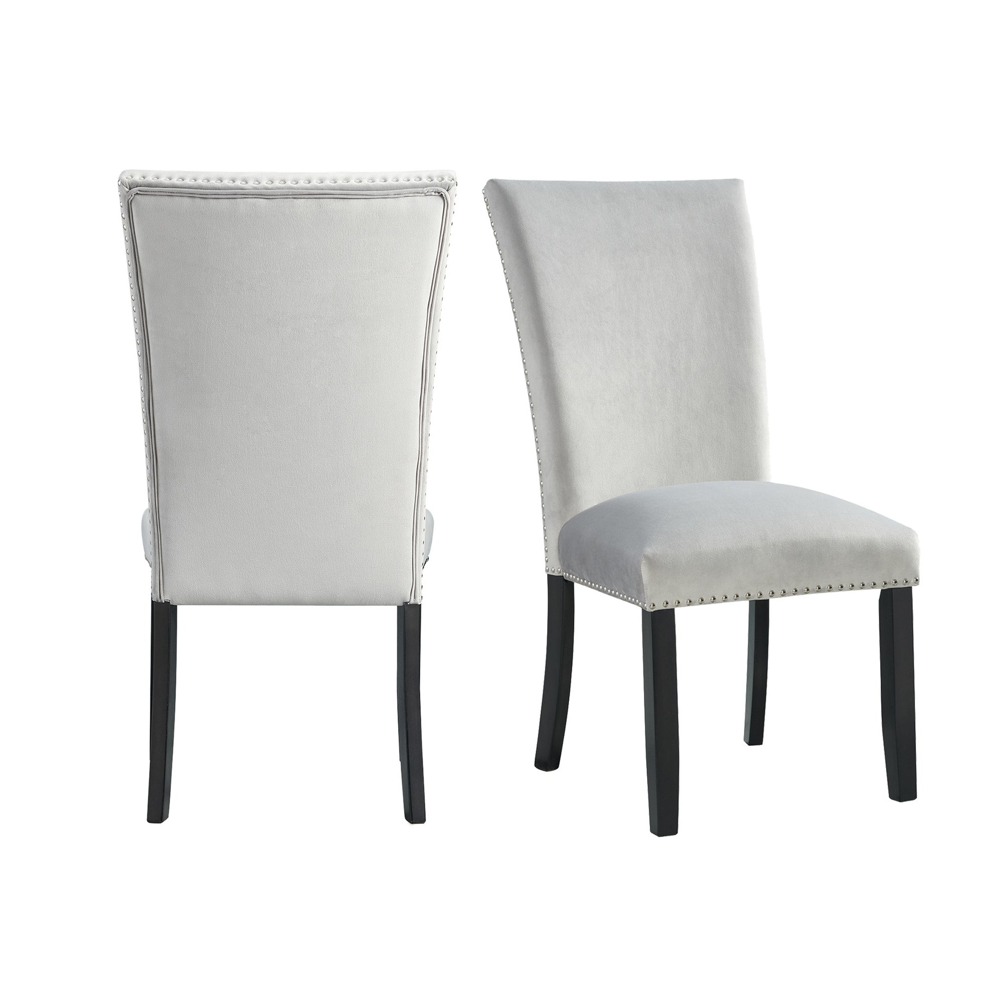 Francesca Rectangular Dining Grey Velvet Side Chair W/ Nailhead Trim (2 Per Pack)