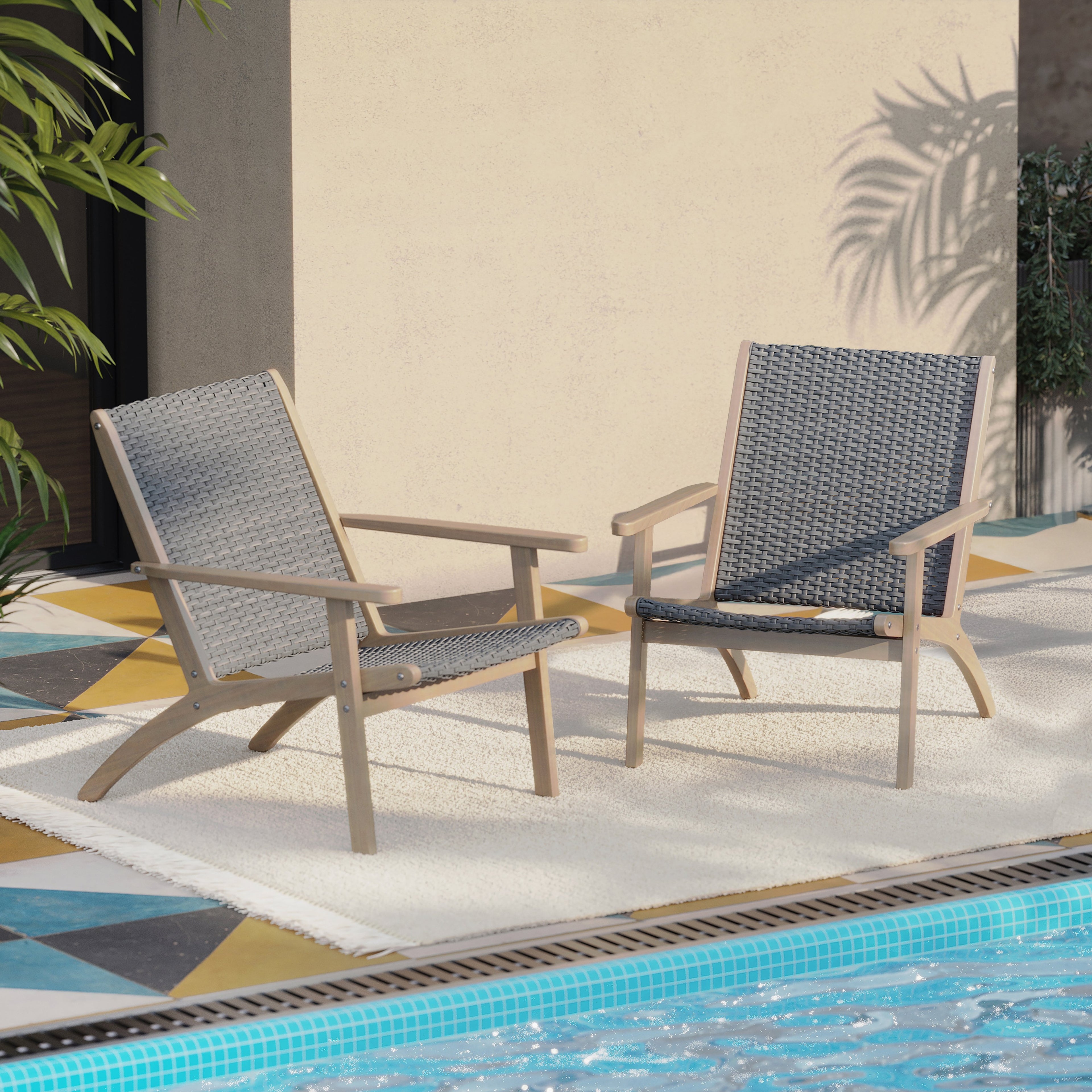 Radius Patio Wood And Gray Wicker Side Chair (2 Per Carton)