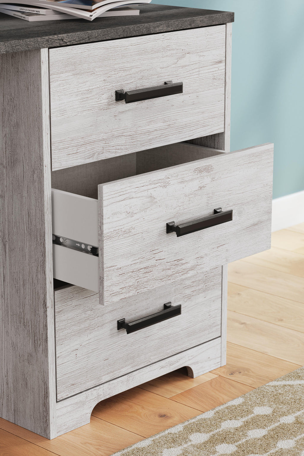Shawburn 54" Home Office Desk in White/Dark Charcoal Gray, detail view
