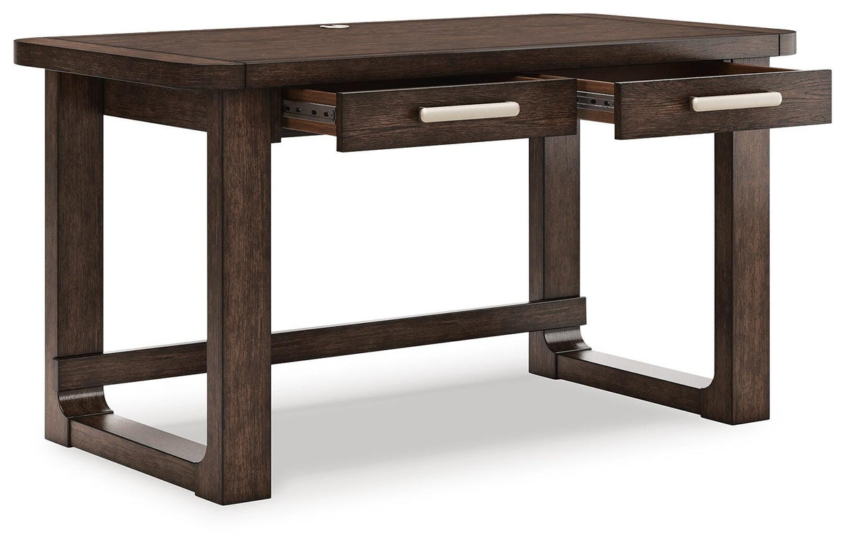 Breckington 56" Home Office Desk in Dark Brown, open view