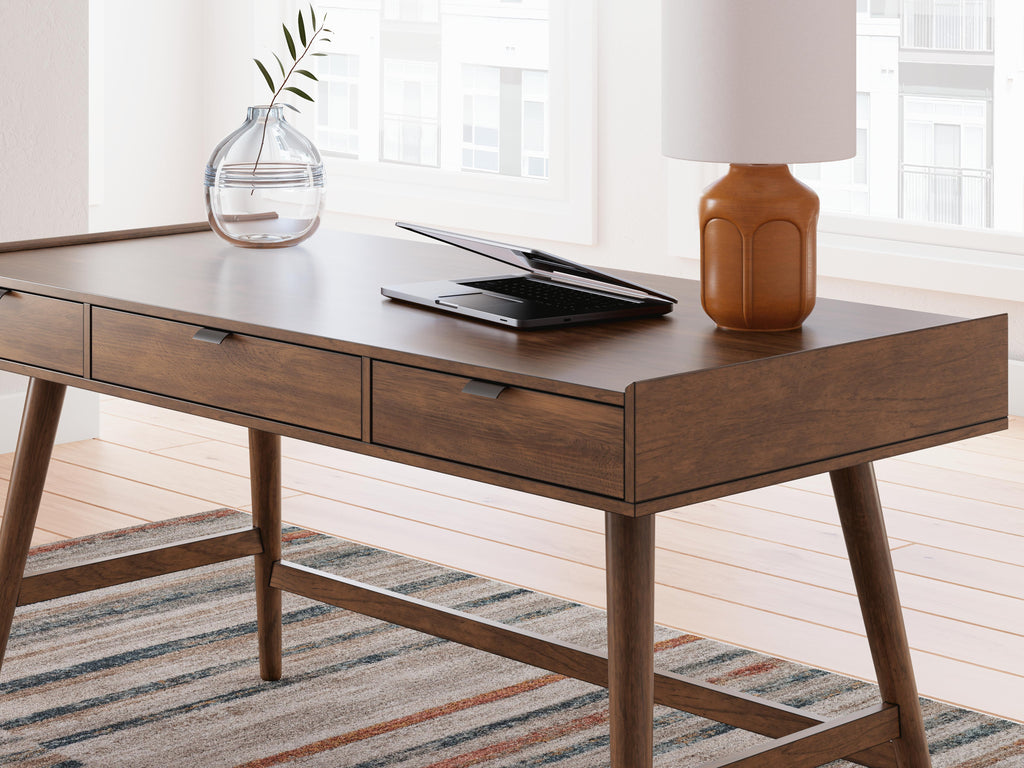Lyncott 60" Home Office Desk in Brown, detail view