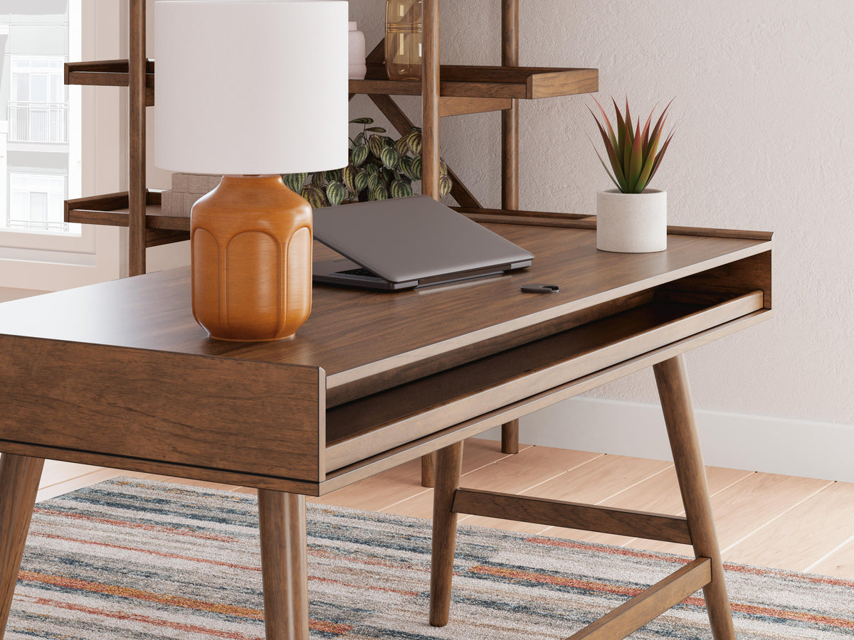 Lyncott 60" Home Office Desk in Brown, detail view