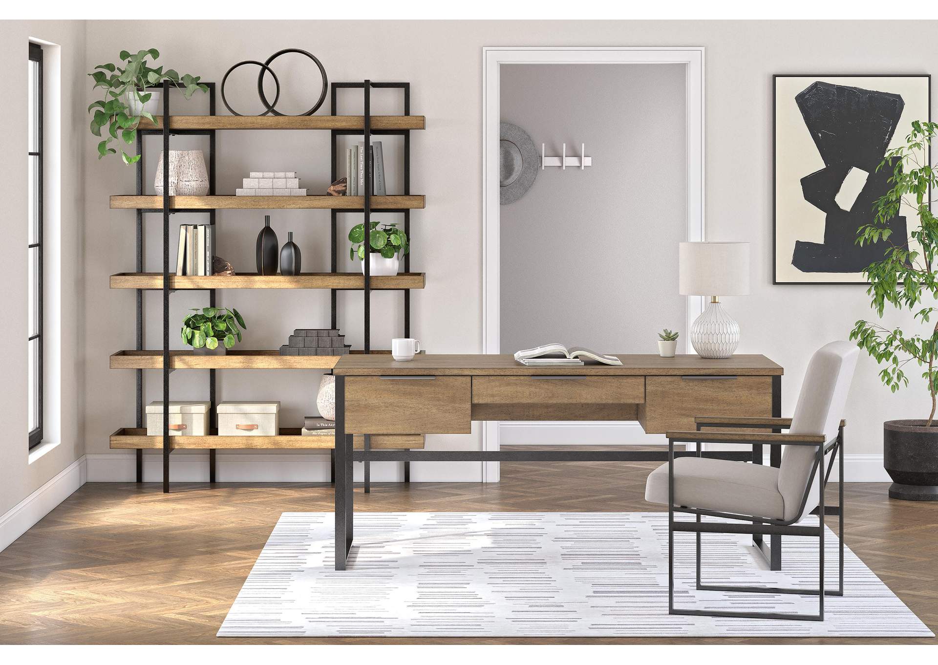 Montia Home Office Desk with Chair and Bookcase