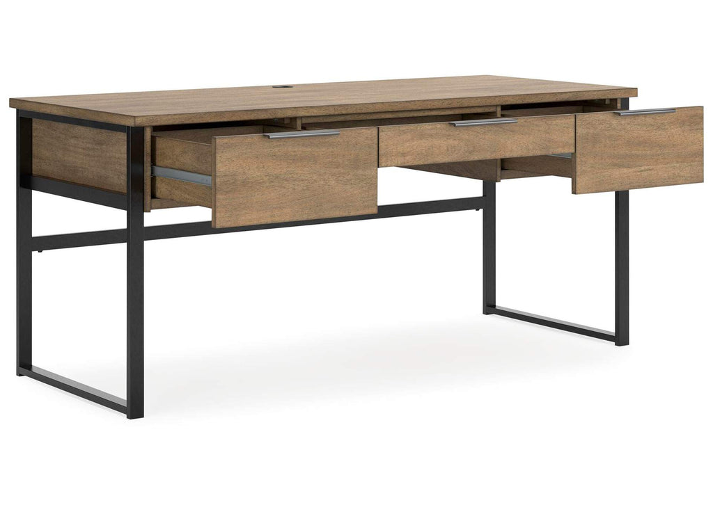 Montia Home Office Desk with Chair and Bookcase angled view