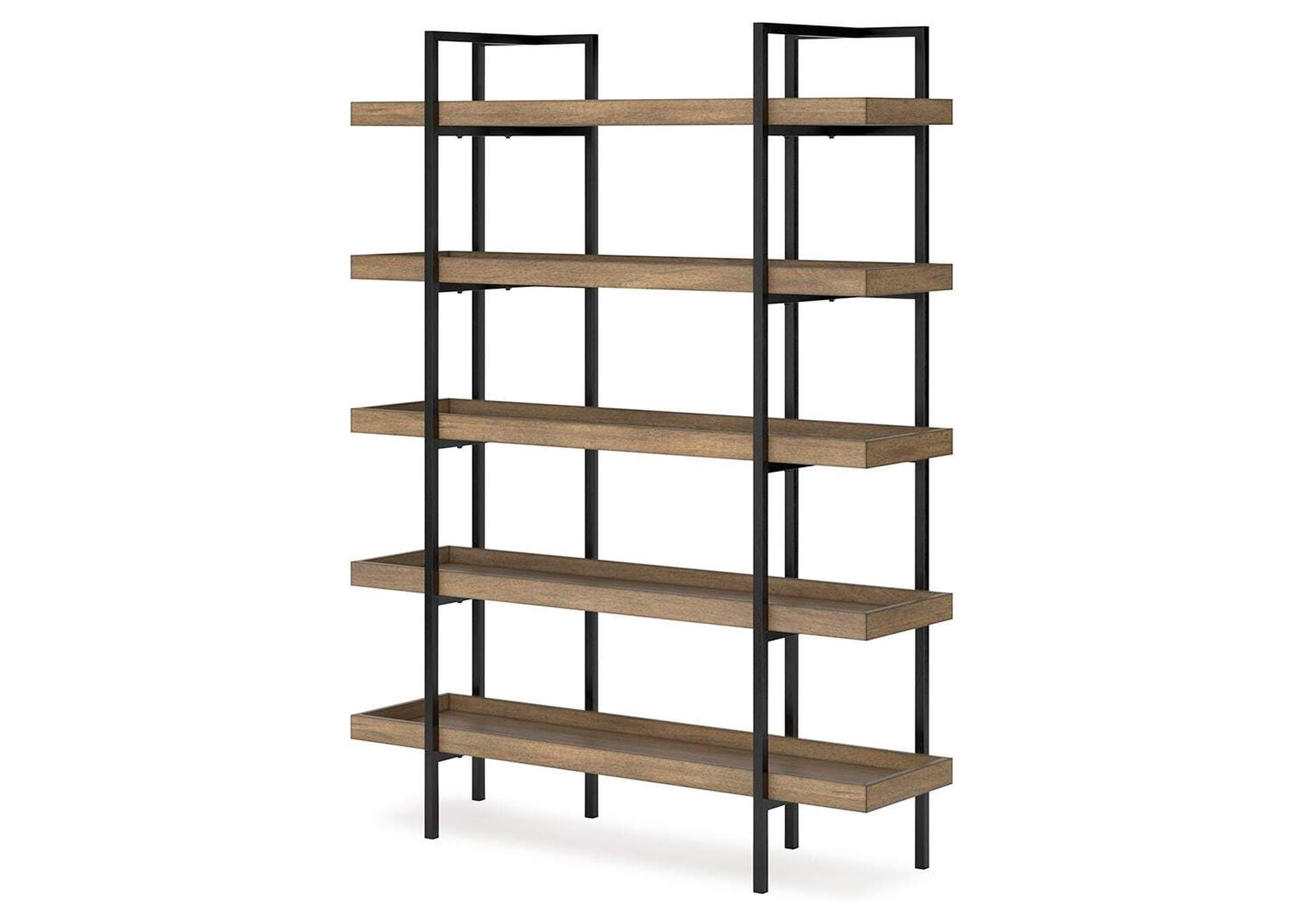 Montia Home Office Desk with Chair and Bookcase angled view