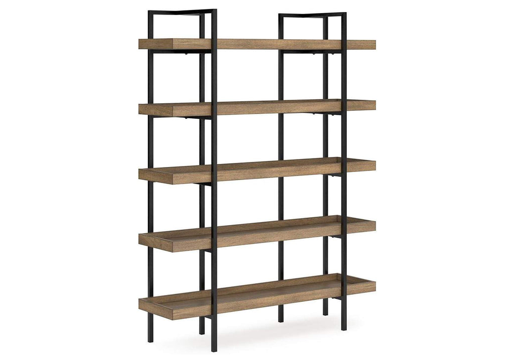 Montia Home Office Desk with Chair and Bookcase angled view