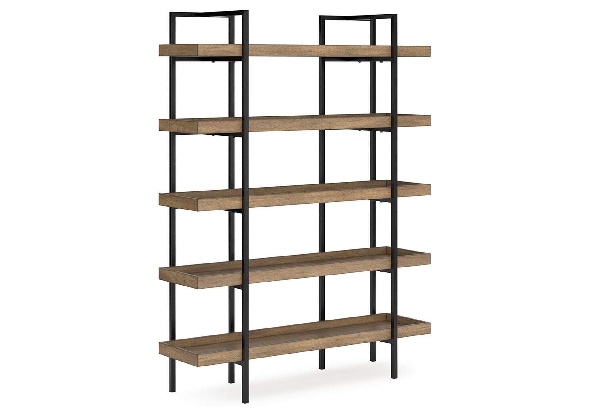 Montia Home Office Desk with Chair and Bookcase angled view