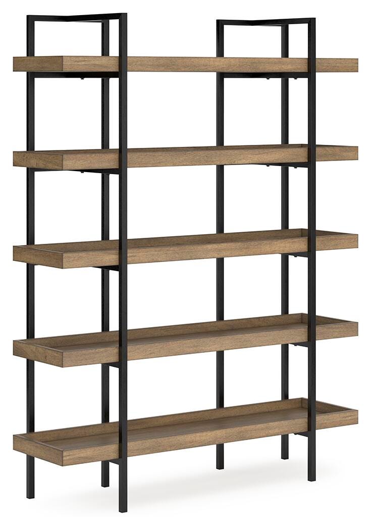 Montia 76" Bookcase in Light Brown, angle view