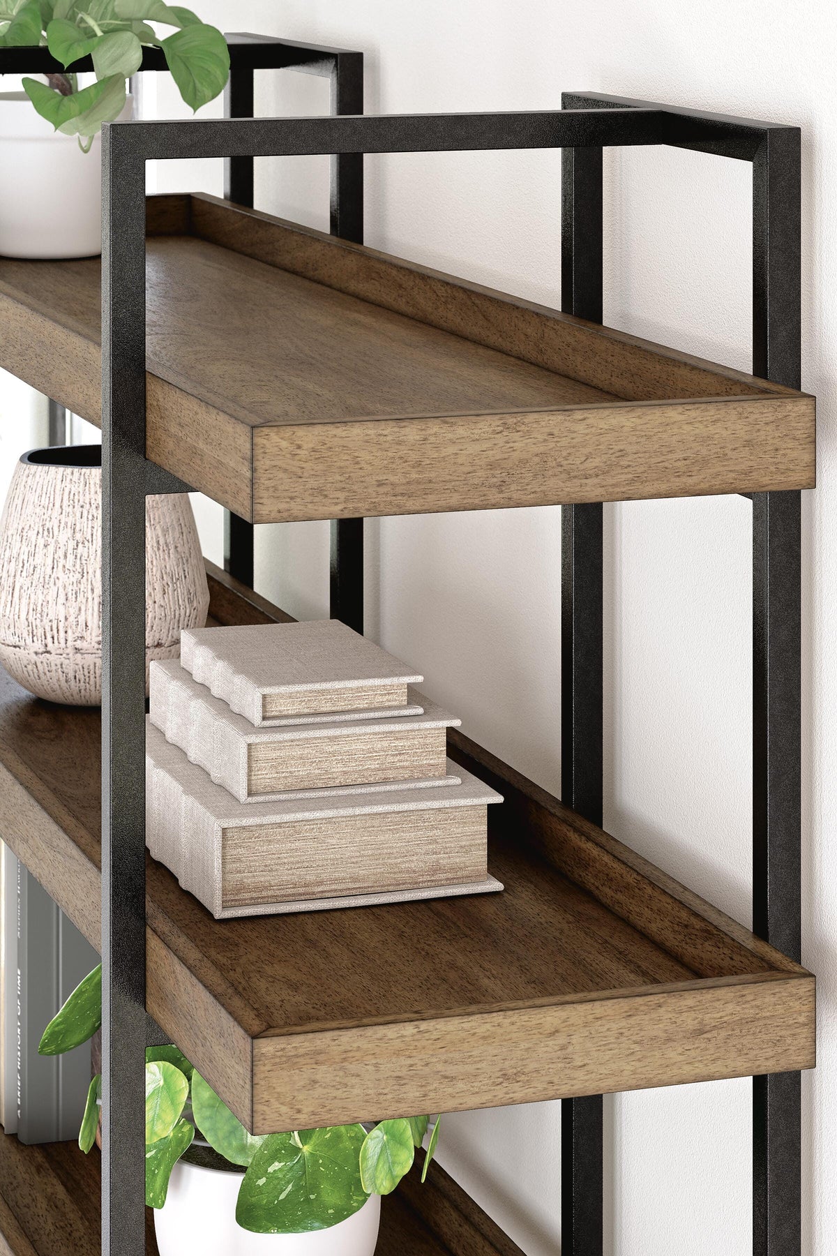 Montia 76" Bookcase in Light Brown, detail view