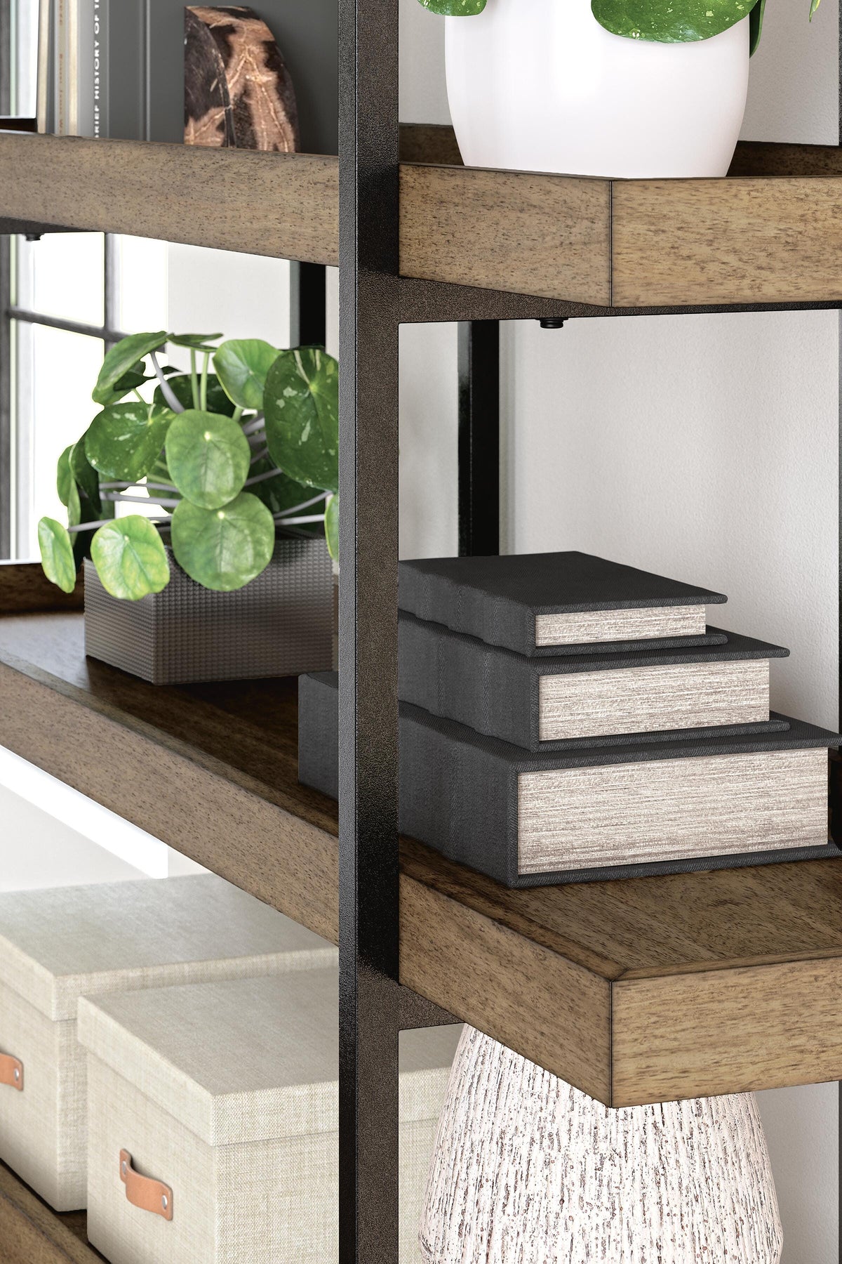 Montia 76" Bookcase in Light Brown, detail view