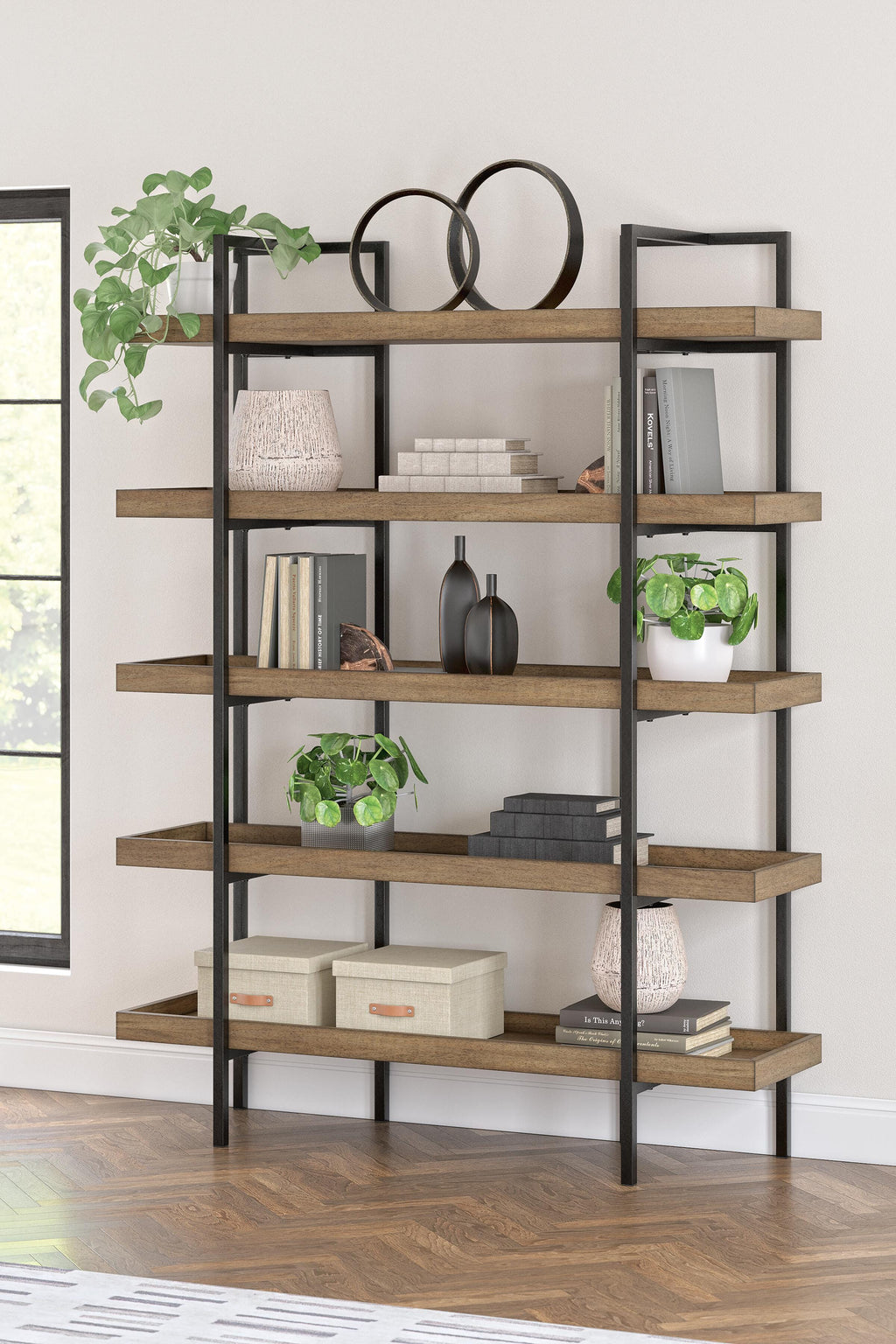 Montia 76" Bookcase in Light Brown, alternate view 3