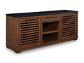 Kallari Credenza in Warm Brown/Black, closed view