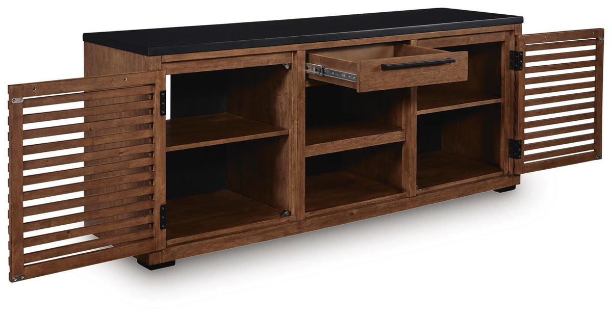 Kallari Credenza in Warm Brown/Black, open view